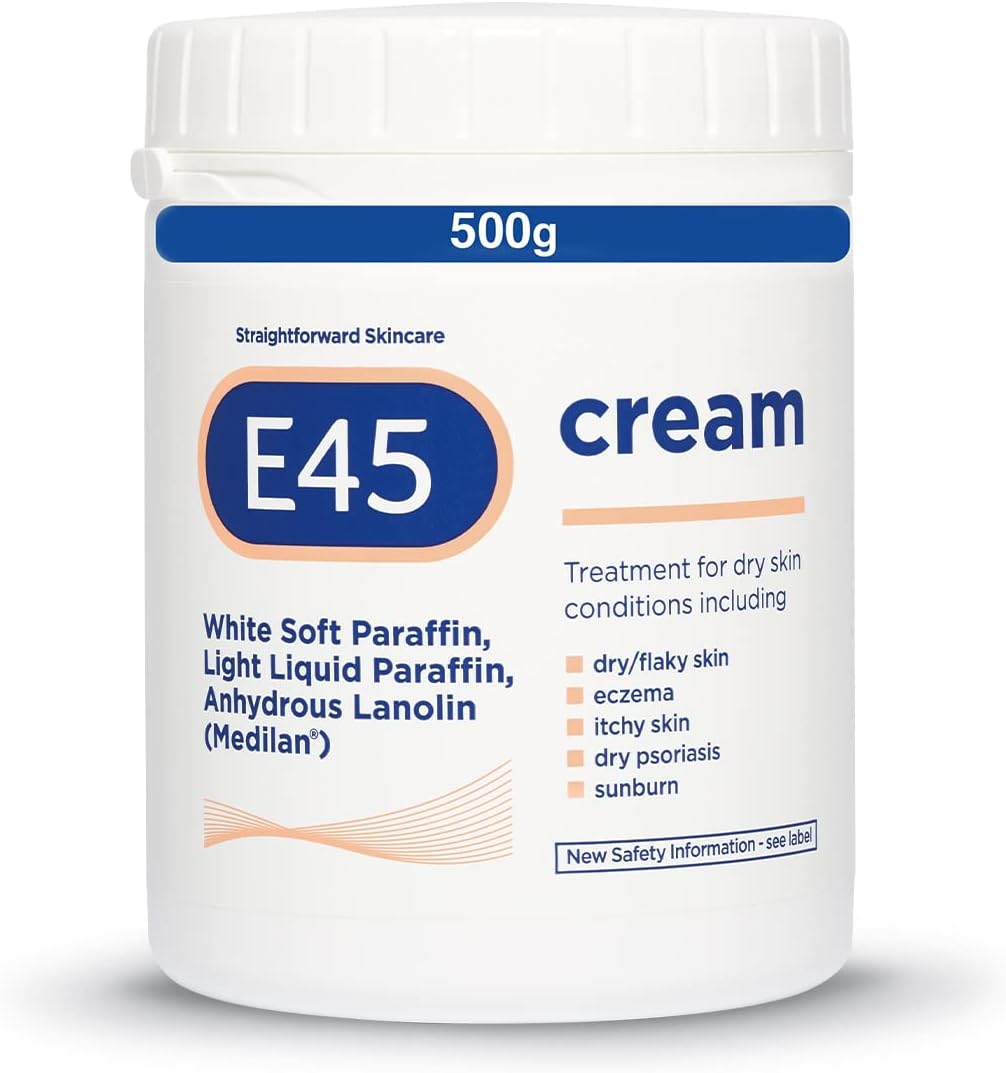 E45 Cream 500 g Tub – Moisturiser for Dry Skin and Sensitive Skin - Emollient Body Cream to Soothe Dry and Irritated Skin - Itchy Skin, Eczema Cream - Perfume-Free Face Cream and Non-Greasy Hand Cream-0