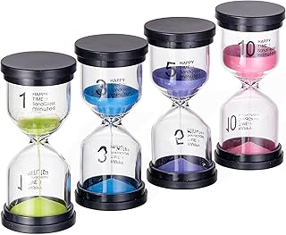 THE TWIDDLERS - 4 Sand Clock Hourglass Timers - 1, 3, 5, 10 Minute Kids Sand Timer, Visual Time Tracker, Home Office Game Hourglasses, Egg Sand Timers for Kids & Autistic Children