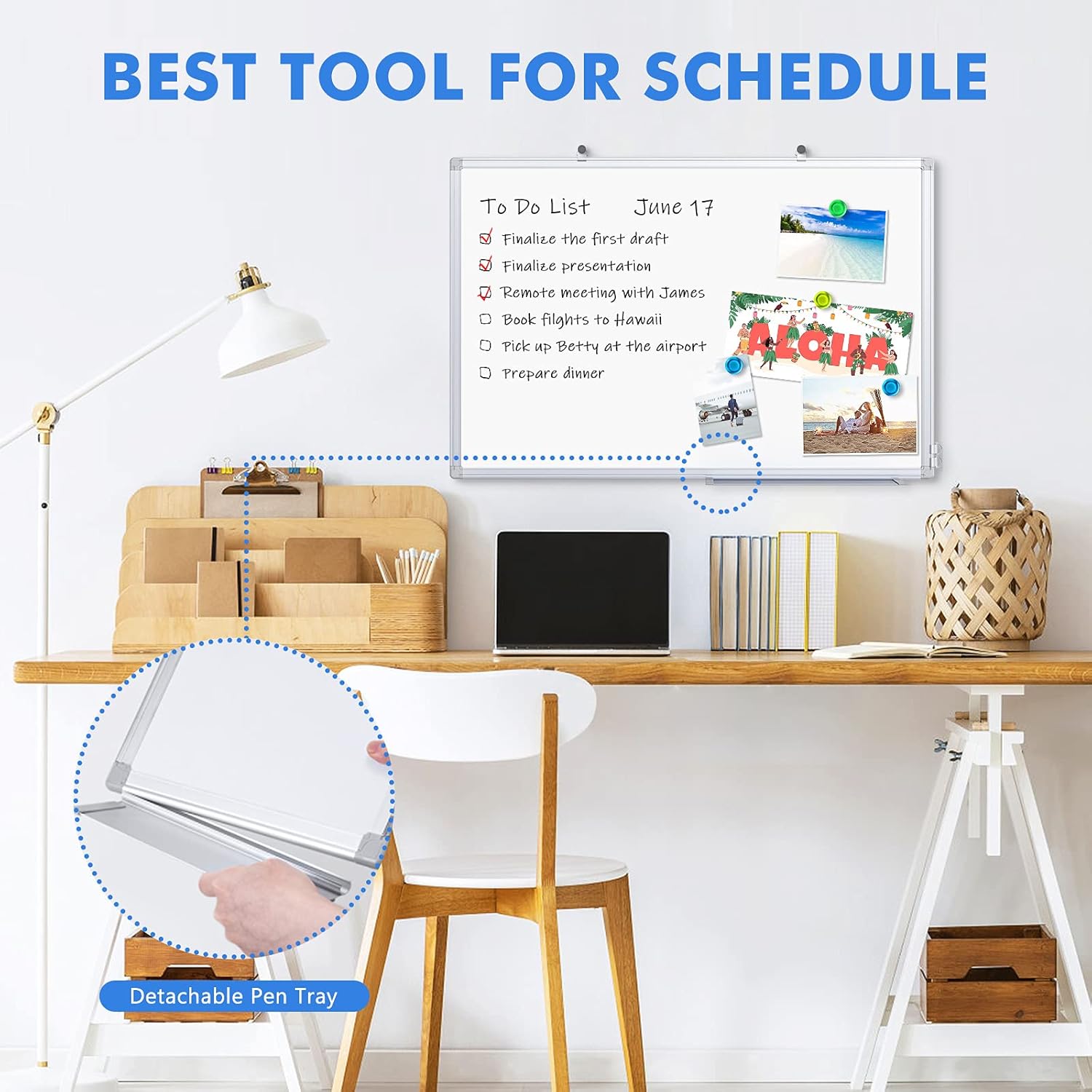 maxtek Whiteboard, Magnetic Whiteboard for Wall, Aluminium Frame White Board with Pen Tray, Dry Erase Whiteboard for Home Office School (90x60 cm)-3