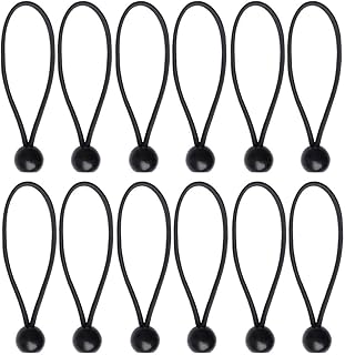 nuoshen 12 Pcs Black Tarpaulin Bungees Balls Tarp Bungee Cord for Banner, Tarpaulins, Pavilions, Tents, Tent Bungee Hooks, Tarpaulin Holder, Flag Poles