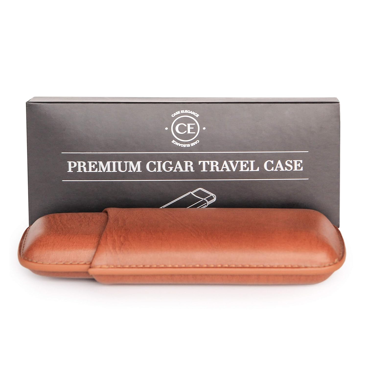 CASE ELEGANCE Two Cigar Travel Vegan Leather Case in Chestnut Brown (Chestnut Brown)-0