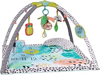 Infantino Milestones & Memories Twist and Fold Gym - Collapsible 4-in-1 Play Mat Stimulating, with 4 Modes and 4 Additional Sensory Toys for Infants and Toddlers, Multicoloured