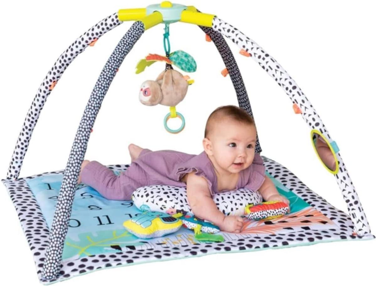 Infantino Milestones & Memories Twist and Fold Gym - Collapsible 4-in-1 Play Mat Stimulating, with 4 Modes and 4 Additional Sensory Toys for Infants and Toddlers, Multicoloured-1