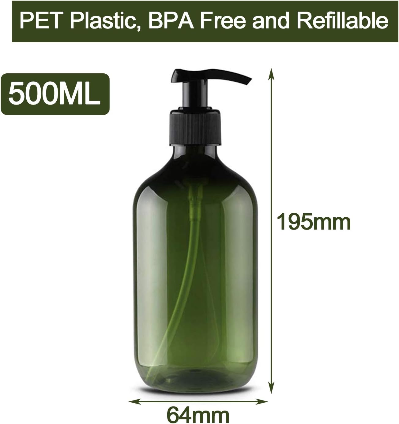 Alledomain 2PCS 500ml/17oz Empty Refillable Plastic Lotion Pump Bottles, Shampoo Body Washing Cream Shower Gel Storage Holder Container Toiletries Liquid Dispenser (Green)-1