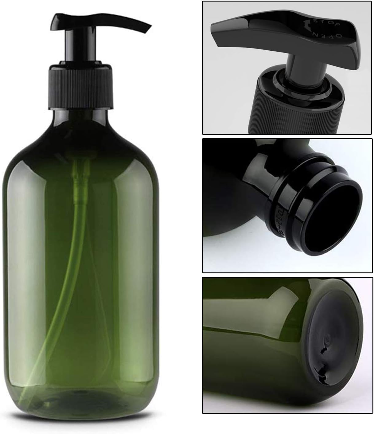 Alledomain 2PCS 500ml/17oz Empty Refillable Plastic Lotion Pump Bottles, Shampoo Body Washing Cream Shower Gel Storage Holder Container Toiletries Liquid Dispenser (Green)-2