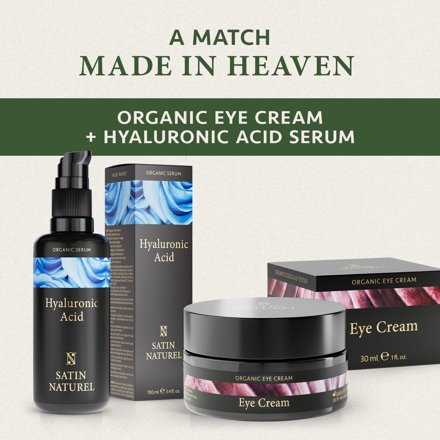 Lifting ORGANIC Eye Cream for Dark Circles and Puffy Eyes 30ml – Anti Wrinkle Face Cream with Argan Oil, Aloe Vera, Hyaluronic Acid + Vitamin E – Satin Naturel Vegan Skin Care Made in Germany-7