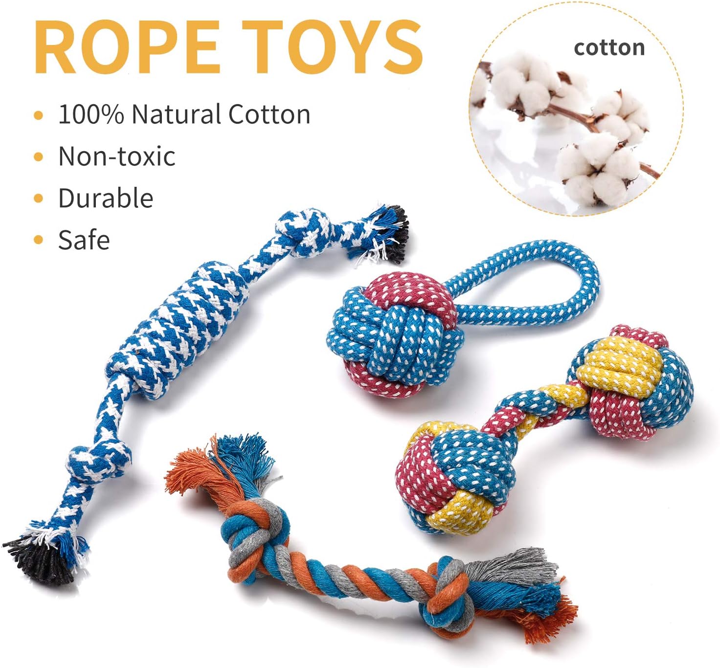 Toozey Dog Toys Puppy Toys - 7 Pcs Puppy Toys from 8 Weeks Small Dog Toys - Interactive Dog Toys for Boredom Dog Chews Dog Toys For Small Dogs&Large Dogs Rope Toys - Natural Cotton&Non-toxic-1