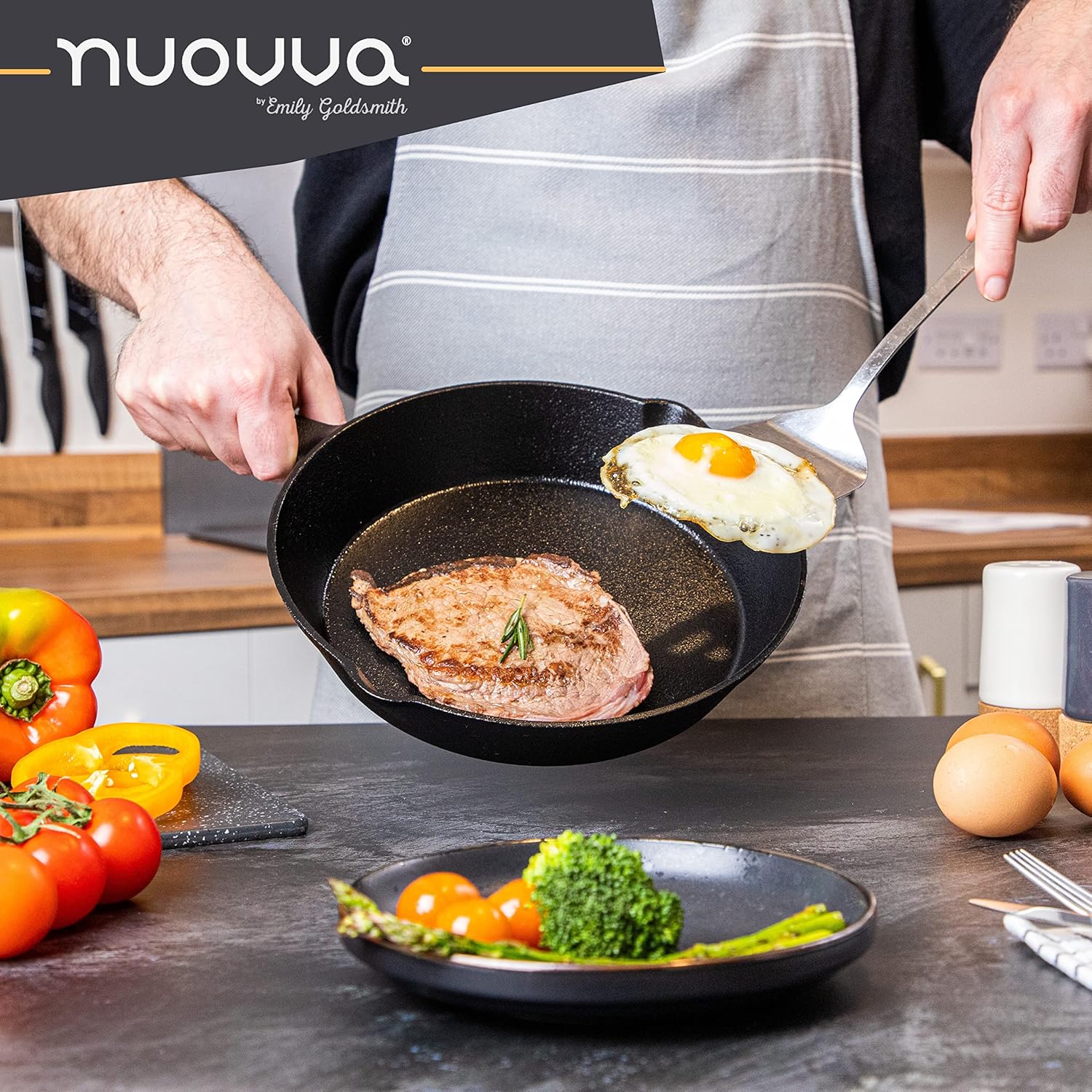 nuovva Pre-Seasoned Cast Iron Skillet Frying Pan Oven Safe Cookware for Indoor & Outdoor Use - Grill, StoveTop, Black (10inch - 25cm)-4