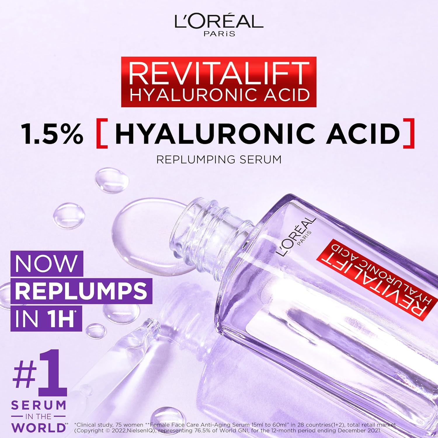 L'Oreal Paris Revitalift Filler [+Hyaluronic Acid] Serum, 1.5% Pure Concentrated Hyaluronic Acid Dropper Serum, 30ml-2