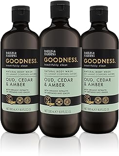 Baylis & Harding Goodness Oud, Cedar and Amber Body Wash, 500 ml (Pack of 3) - Vegan Friendly