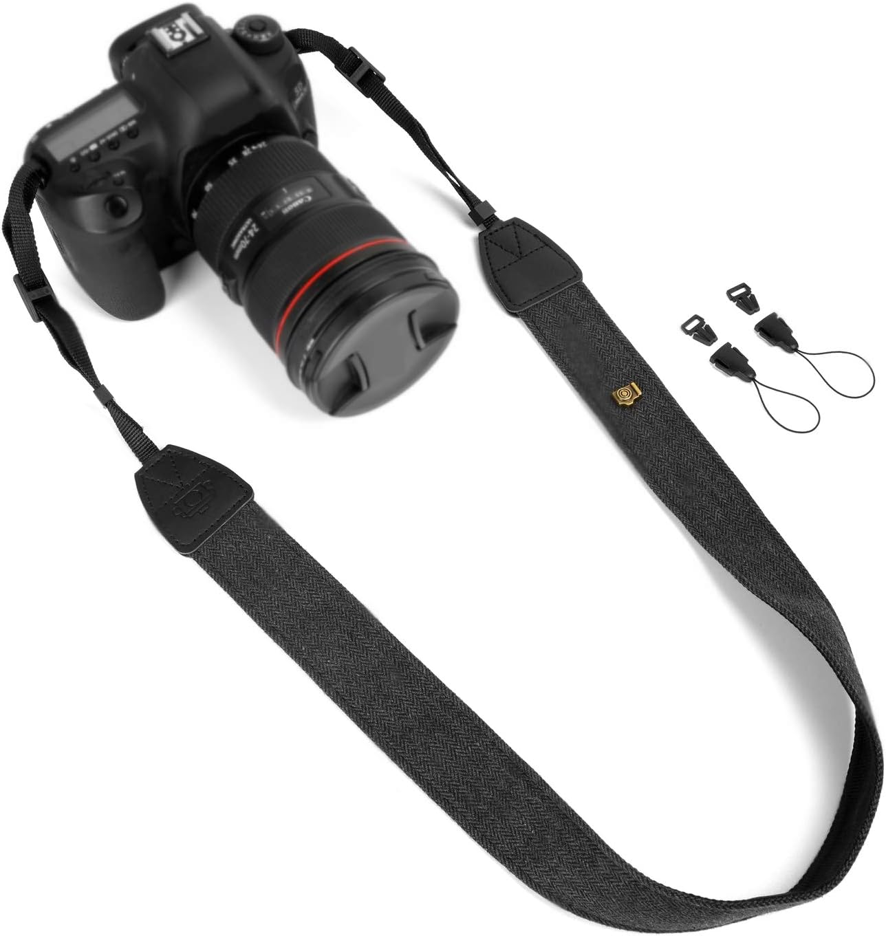 WANBY Weave Camera Canvas Neck Shoulder Camera Strap with Quick Release Buckles Vintage Print Soft Camera Straps for Women Men All DSLR SLR Cameras (Black)-0