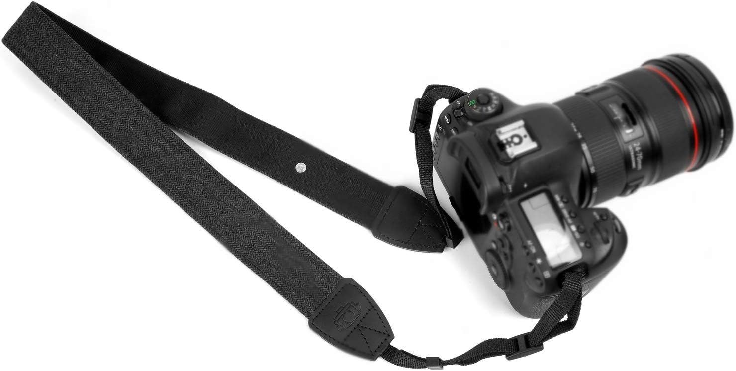 WANBY Weave Camera Canvas Neck Shoulder Camera Strap with Quick Release Buckles Vintage Print Soft Camera Straps for Women Men All DSLR SLR Cameras (Black)-6