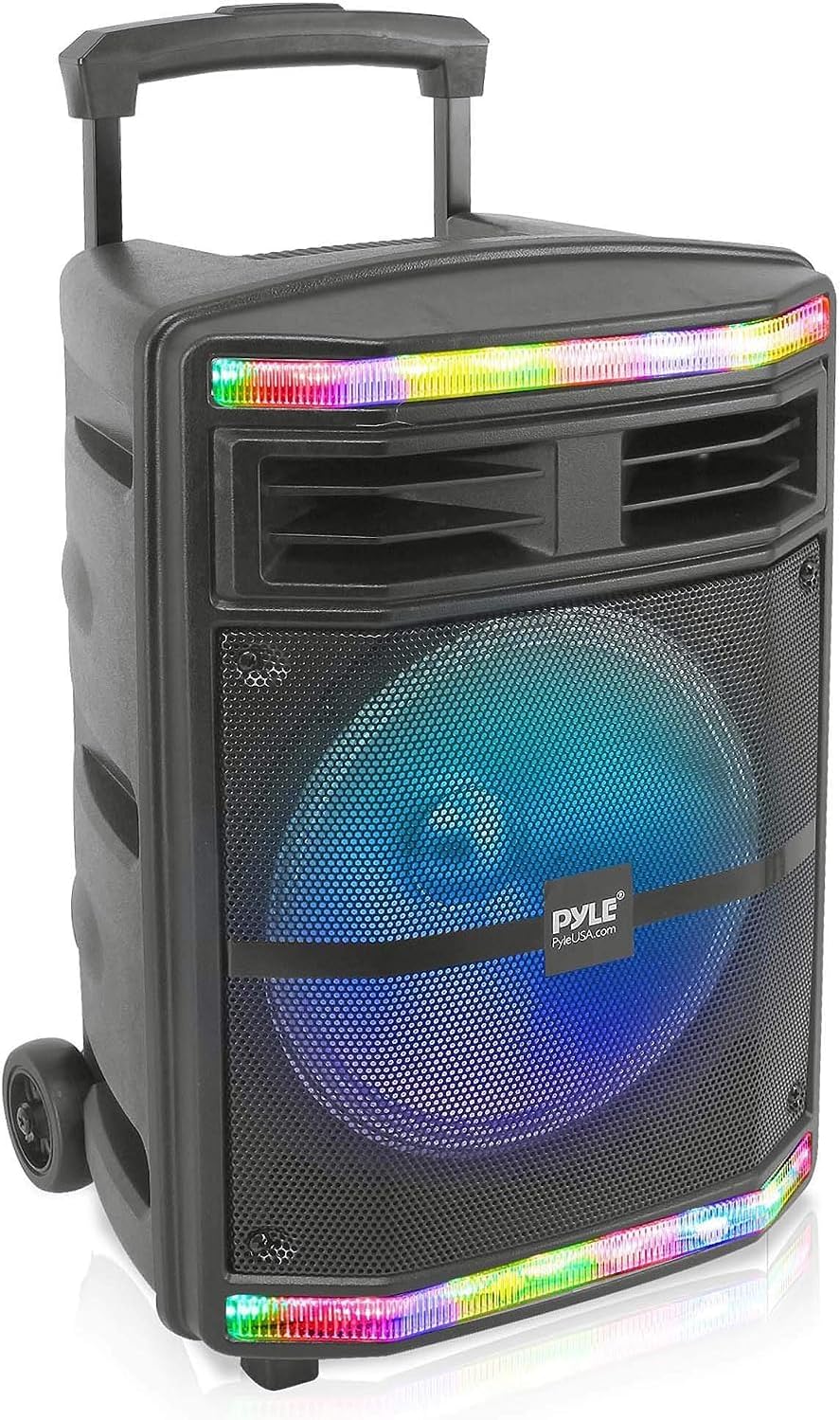 Pyle, Portable PA Speaker, Bluetooth- Loudspeakers, with Rolling Wheels, 600W Rechargeable Battery, Portable Pa System, DJ Speakers, Powerful Loudspeaker with Party Lights, MP3/USB/SD Card Reader-0