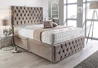 Sleep Factory's Pebble Plush Velvet Chesterfield 2 Drawer Divan Bed Set, Mattress & Headboard (6.0FT (Super King))