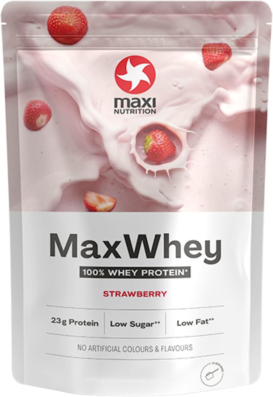 MaxiNutrition - MaxWhey - Whey Protein Powder Strawberry - Low-Fat - Low Sugar - Gluten & Soy-Free - Vegetarian - 420g - 113 kcal per Serving - 14 Servings-0