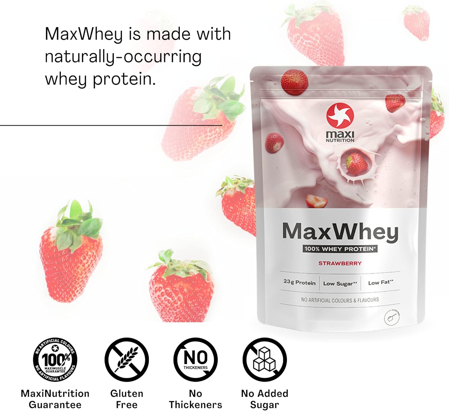 MaxiNutrition - MaxWhey - Whey Protein Powder Strawberry - Low-Fat - Low Sugar - Gluten & Soy-Free - Vegetarian - 420g - 113 kcal per Serving - 14 Servings-3