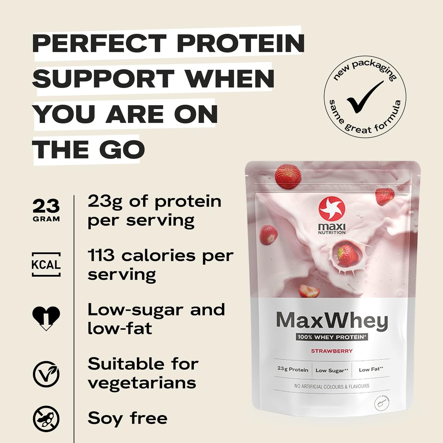 MaxiNutrition - MaxWhey - Whey Protein Powder Strawberry - Low-Fat - Low Sugar - Gluten & Soy-Free - Vegetarian - 420g - 113 kcal per Serving - 14 Servings-4