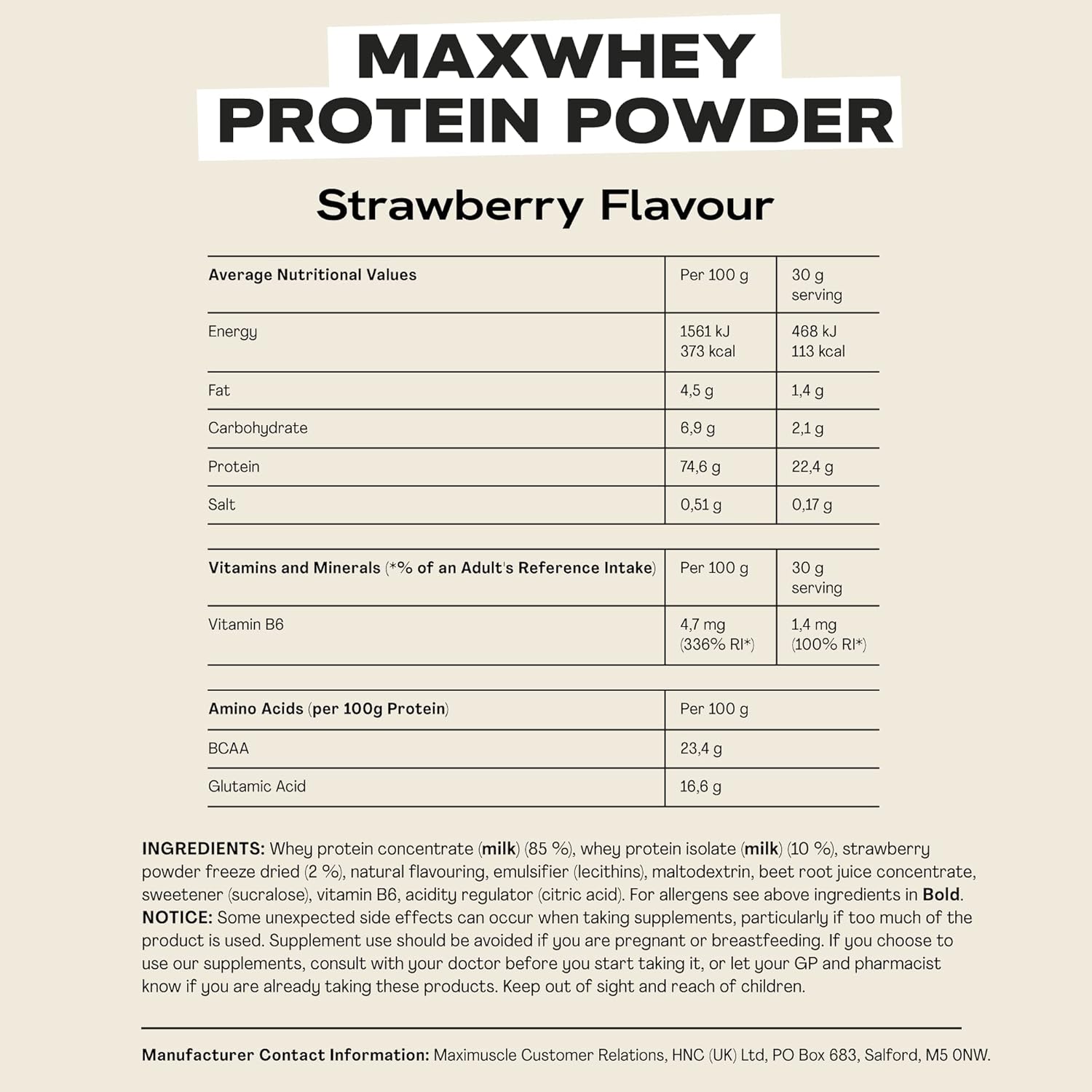 MaxiNutrition - MaxWhey - Whey Protein Powder Strawberry - Low-Fat - Low Sugar - Gluten & Soy-Free - Vegetarian - 420g - 113 kcal per Serving - 14 Servings-5