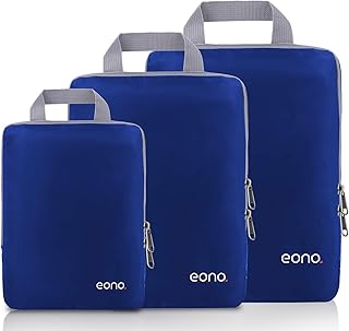 Eono 3/4/6 Set Compression Packing Cubes, Travel Luggage Organiser Set, Travel Cubes, Extensible Organizer Bags for Travel Suitcase Organization