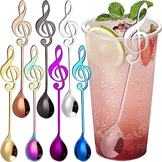 MINGZE 7 pcs Stainless Steel Coffee Spoons, Cute Musical Spoons Set Teaspoons Rainbow Colored for Stirring Tea Dessert Drink Mixing Milkshake Soup Sugar Bistro Tableware