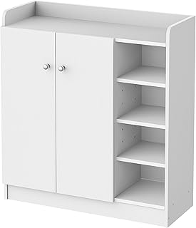 HOMCOM Shoe Storage Cabinet Home Hallway Furniture 2 Doors w/Adjustable 4 Shelves Cupboard Footwear Rack Stand Organiser White