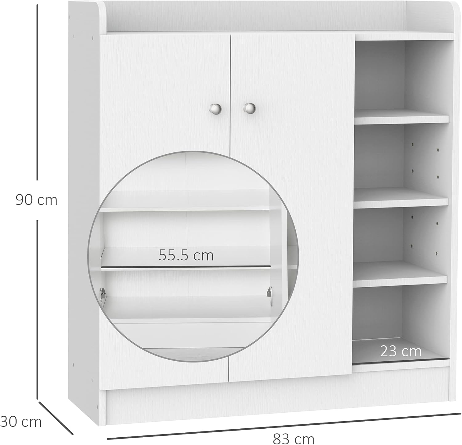 HOMCOM Shoe Storage Cabinet Home Hallway Furniture 2 Doors w/Adjustable 4 Shelves Cupboard Footwear Rack Stand Organiser White-2