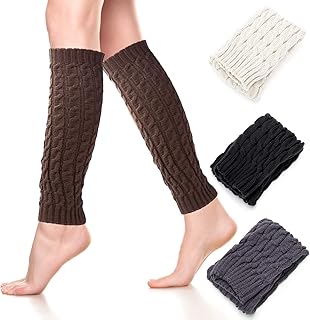 FEPITO 4 Pairs Women's Winter Leg Warmers Leg Warmers Twist Knitted Leg Warmers Socks Warm Boots Cuff Crochet Knee Warmers for Women