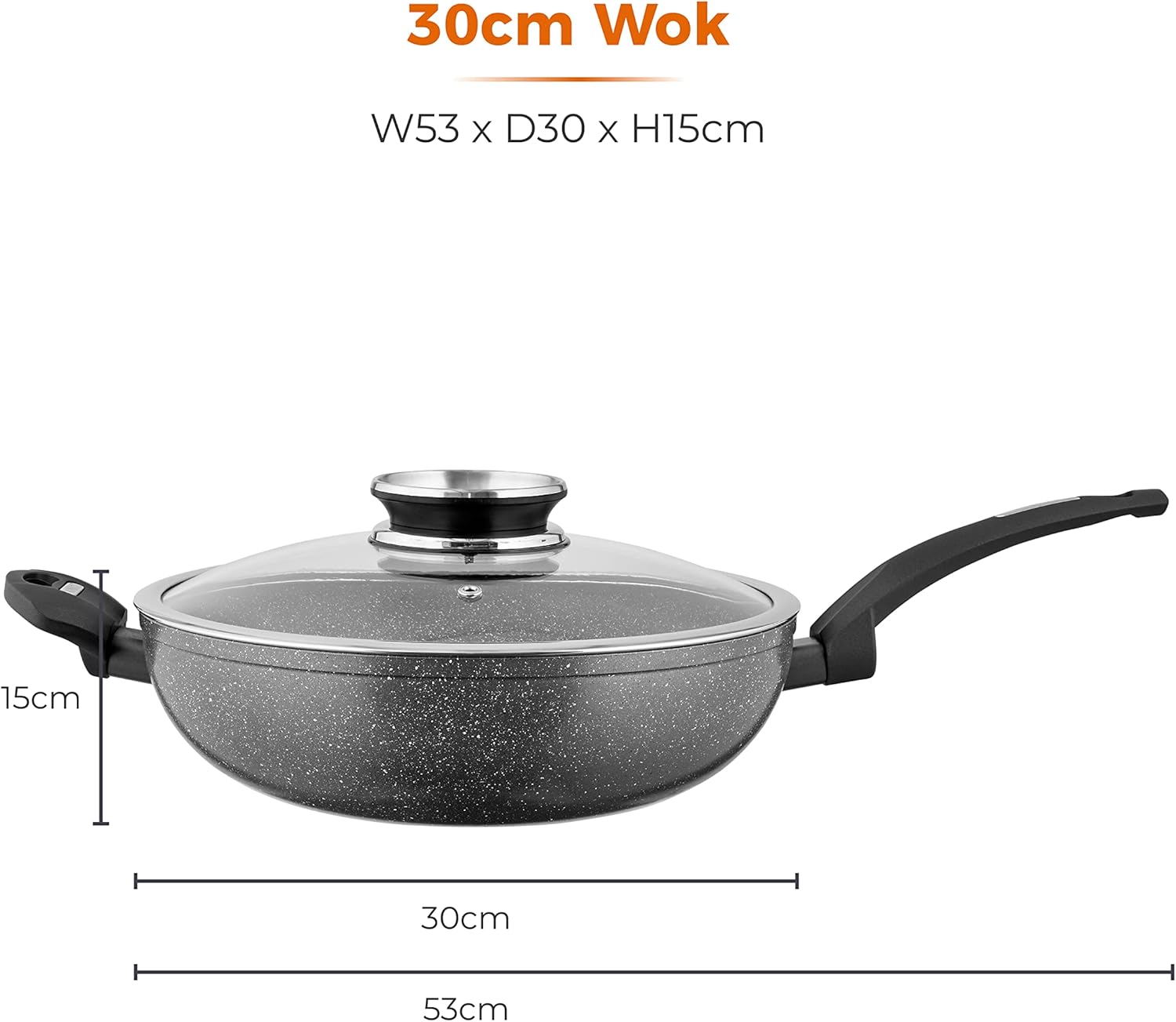 Tower T81279 Cerastone Induction Wok Pan With Glass Lid, Non Stick Ceramic Coating, Easy to Clean, Graphite, 30 cm-9