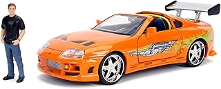 Jada Toys 253205001 Fast & Furious 1995 Toyota Supra Toy Car Die-cast Opening Doors, Trunk, Bonnet, Removable Roof, Includes Brian O'Conner Figure, Scale 1:24, Orange, brown