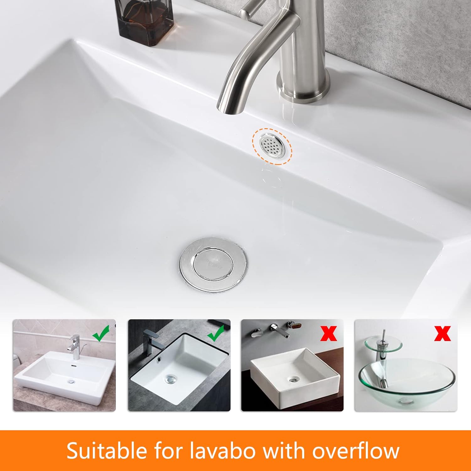 Ibergrif - Slotted Sink Brain with Overflow, Pop-up Bathroom Waste with Big Cap-4