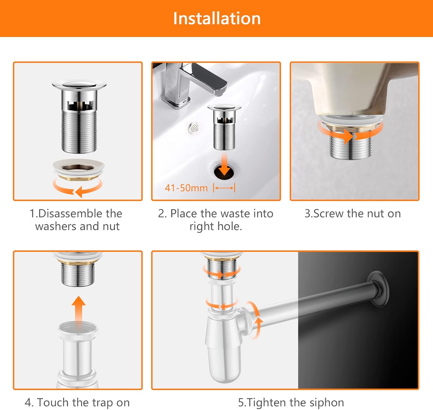 Ibergrif - Slotted Sink Brain with Overflow, Pop-up Bathroom Waste with Big Cap-5