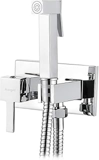 Ibergrif M22011 Square Concealed Shower Mixer Set, Hot and Cold Bidet Spray with Shattaf Sprayer, Hose Pipe, Chrome, Silver