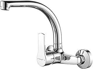 Ibergrif M16357 Wall Mounted Kitchen Tap Single Lever Mixer Tap 360 ° Rotation Sink tap with Adjustable Mounting Hole (130mm-170mm), Brass, Chromed