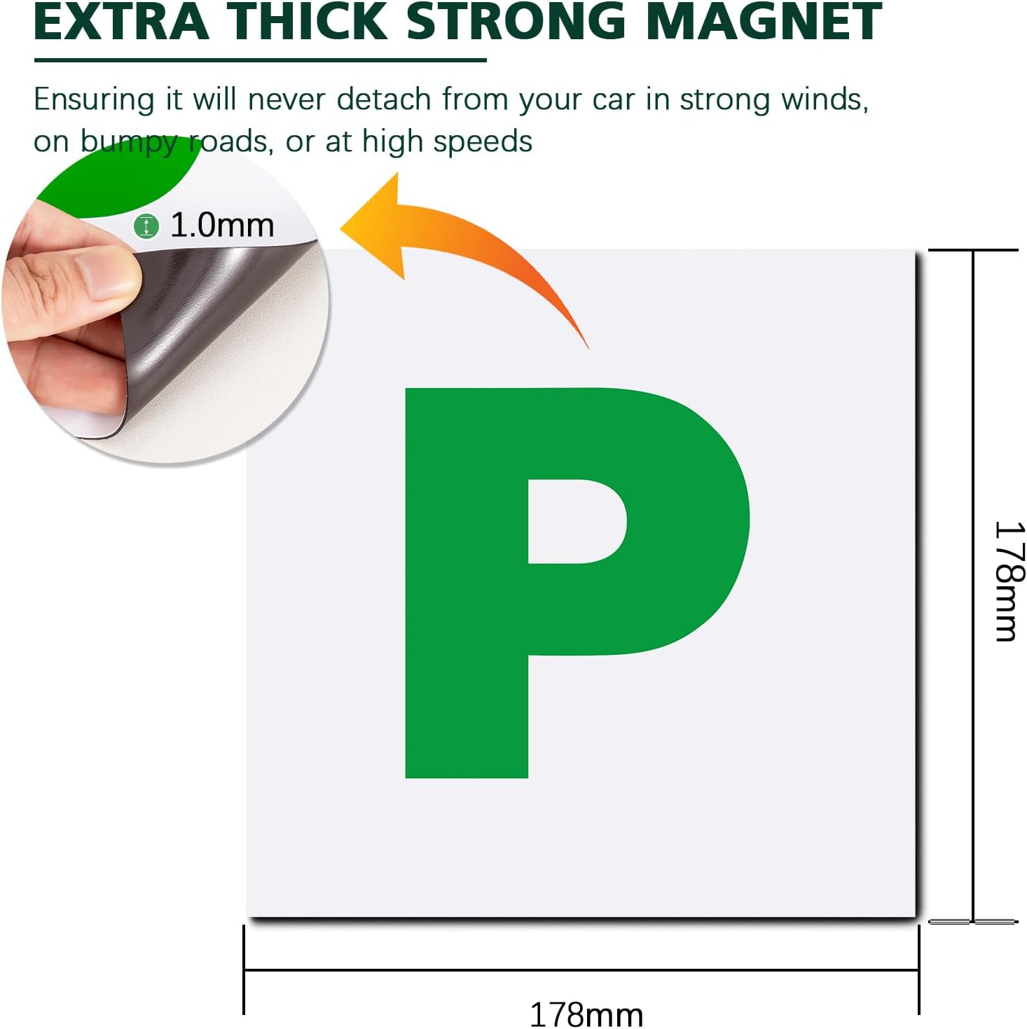 BEEWAY Fully Magnetic P Plates for Car New Driver - 2 Pack Extra Thick 1.0mm Strong Magnet, Not Fly Off At High Speeds-1