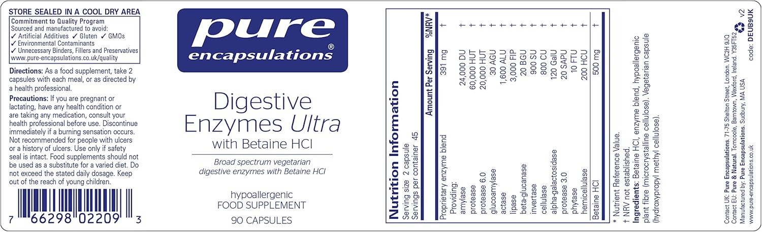 Pure Encapsulations - Digestive Enzymes Ultra with Betaine HCl - Broad Spectrum Vegetarian Digestive Enzymes - Lactose, Protein & Fat Digestion - 90 Capsules-7