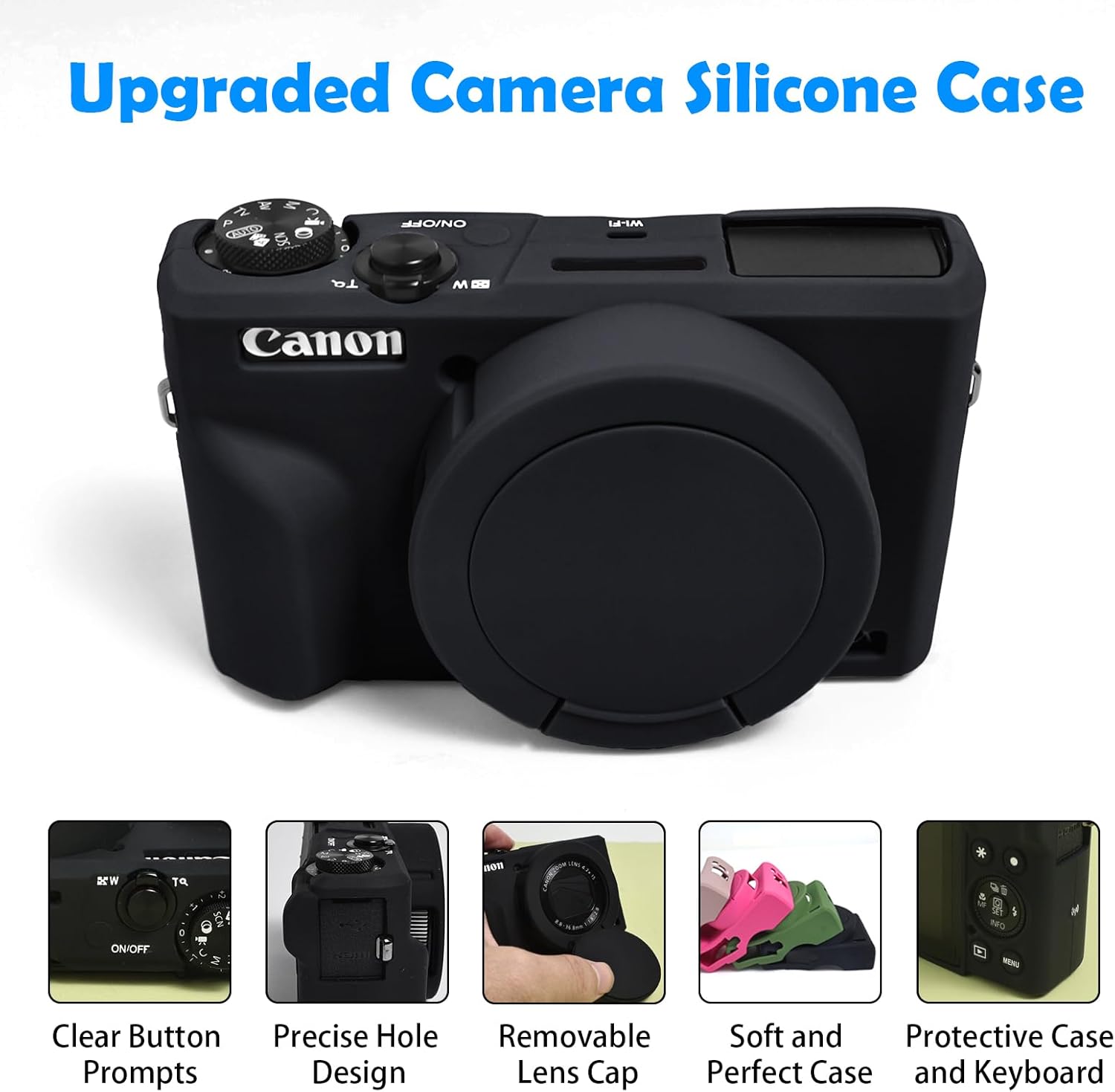 Camera Case for Canon G7 X Mark III, Upgraded Soft Silicone Protective Cover with Removable Lens Cover for Canon Powershot G7X Mark III DSLR Camera (Black)-2