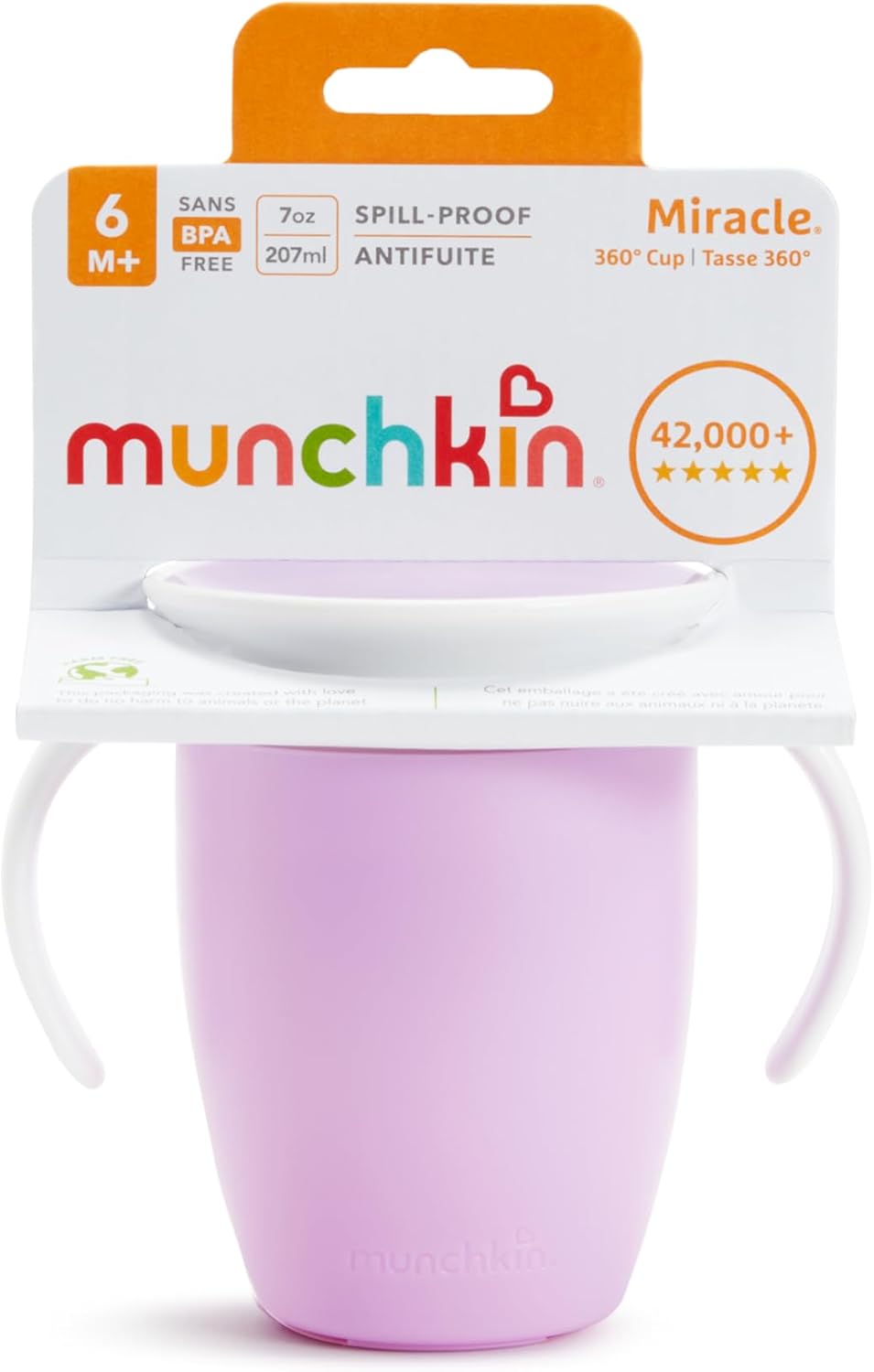 Munchkin Miracle 360 Sippy Cup| Trainer Toddler Cup| BPA Free Baby Cup with Handles| Non Spill Cup| Dishwasher Safe Baby Cup| Leakproof Childrens Cup| Baby Weaning Cup from 6months | 7oz/207ml| Purple-6