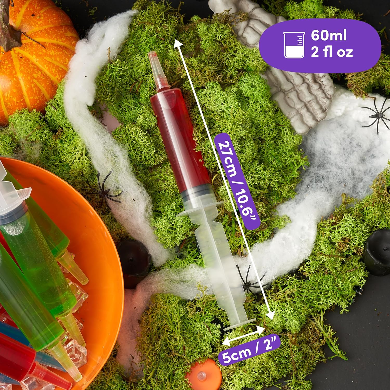 THE TWIDDLERS - 50 Large Syringes 60ml, Reusable Double Glasses for Jello Jelly, 18cm / 7" - Perfect for Christmas, Halloween, Birthday Party - Food Safe-4