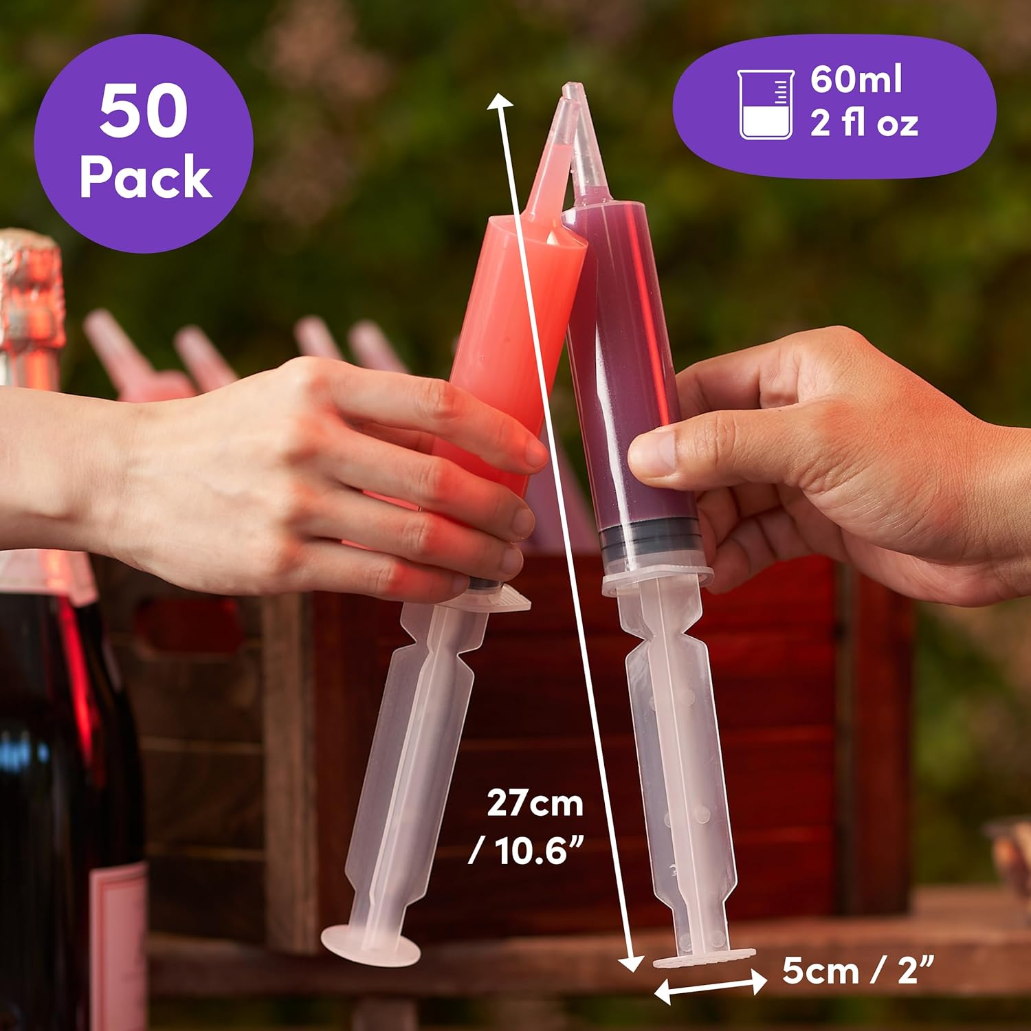 THE TWIDDLERS - 50 Large Syringes 60ml, Reusable Double Glasses for Jello Jelly, 18cm / 7" - Perfect for Christmas, Halloween, Birthday Party - Food Safe-8