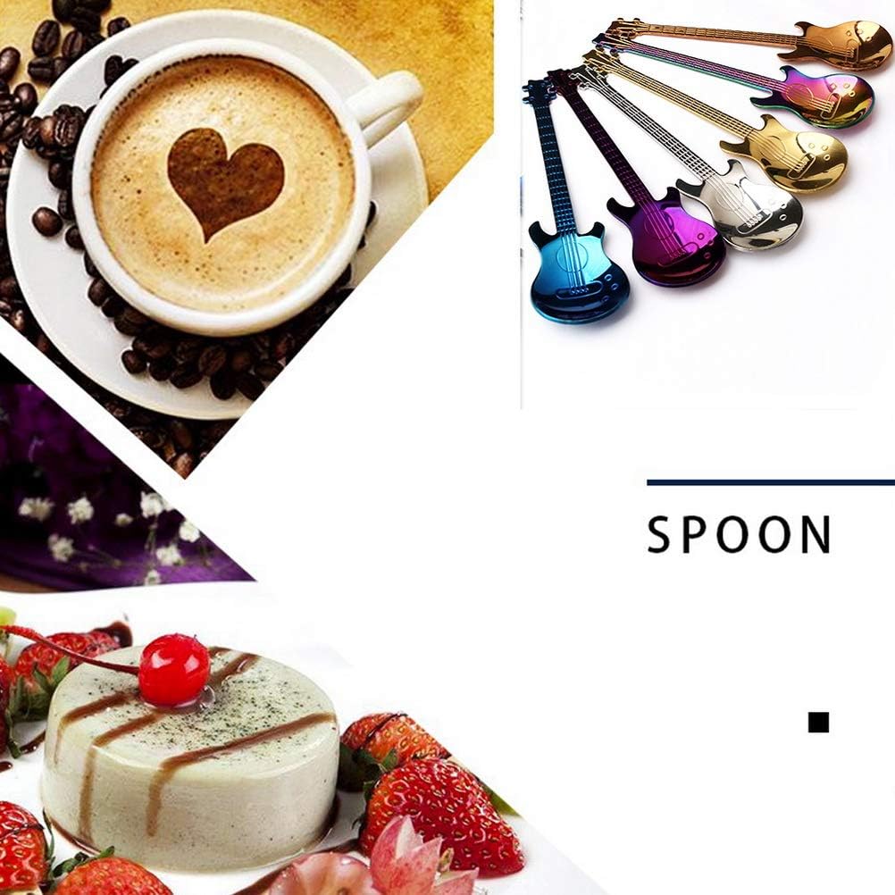 nuoshen Guitar Coffee Teaspoons, 6pcs Stainless Steel Musical Coffee Gifts for Man Cute Tea Spoons Set Ice Cream/Dessert/Stirring/Sugar Spoon-6