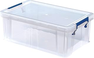 BANKERS BOX 10L Plastic Storage Boxes with Lids. ProStore Super Strong Plastic Storage Boxes (14 x 34 x 21.5cm), Made in the UK, Clear