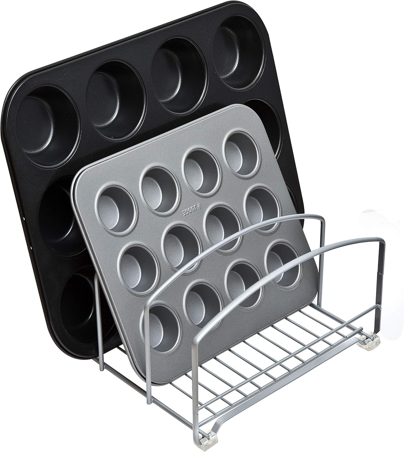 Amtido Kitchen Cupboard Storage Organiser Rack For Trays, Chopping Boards, Cooking Sheets And Baking Accessories – Suitable For Pantry, Cabinet Drawers, Counter-top Or Under Sink – Matt Silver-2