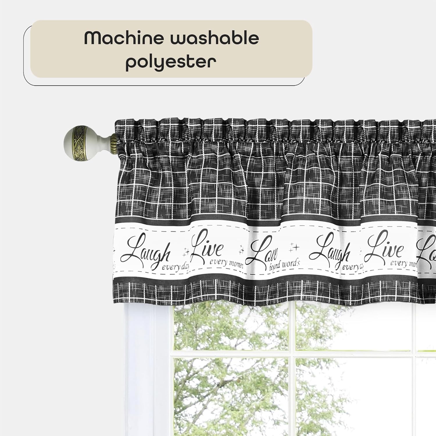 Achim Home Furnishings Live, Love, Laugh Valance 58x14 - Charcoal-2