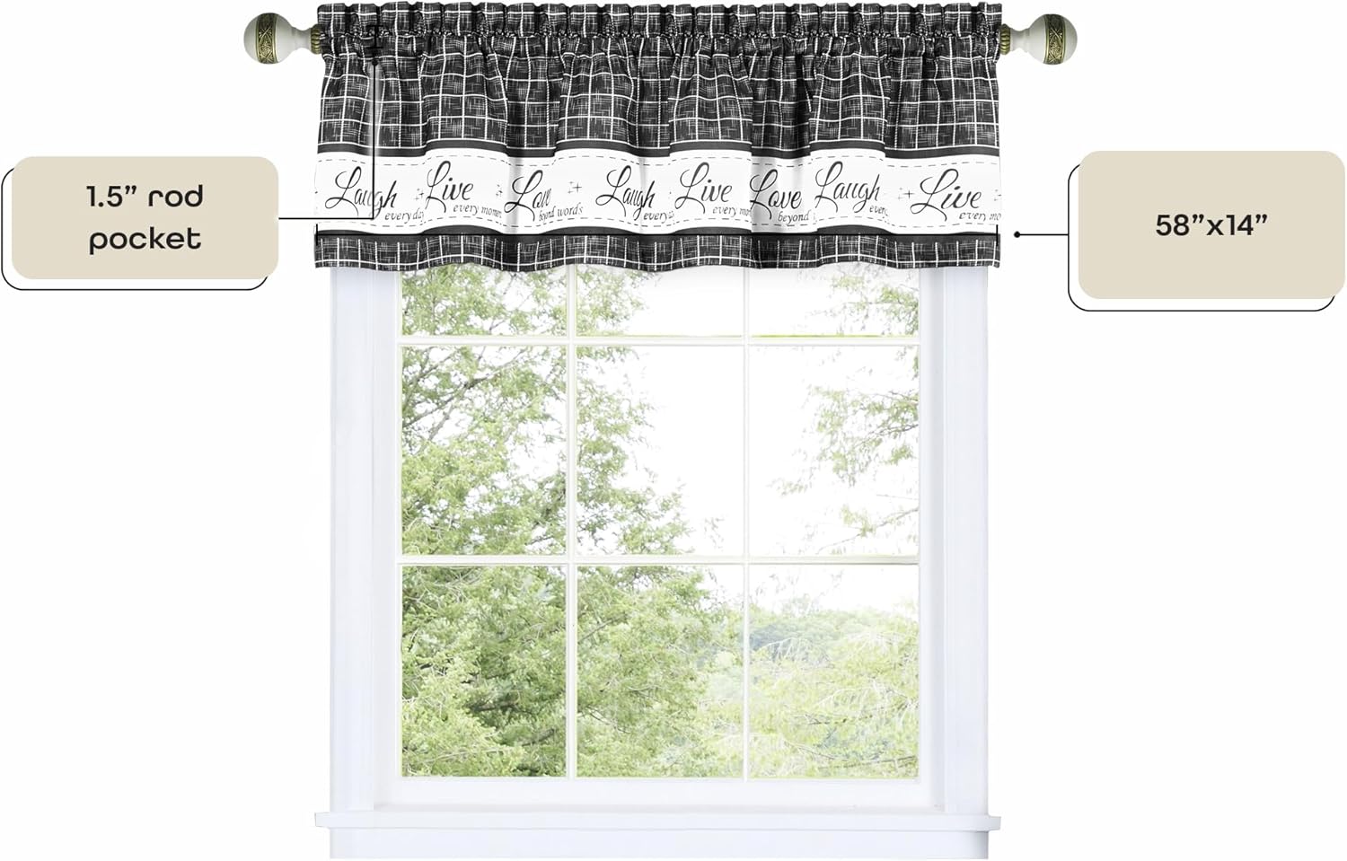 Achim Home Furnishings Live, Love, Laugh Valance 58x14 - Charcoal-3