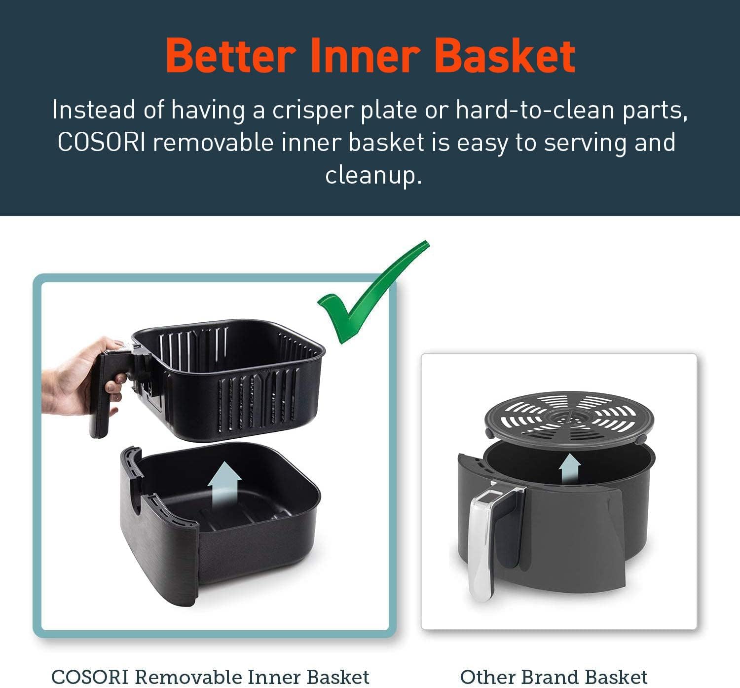 COSORI Replacement 5.5L Black CP158-AF, CS158 & CO158 Air Fryers, Non-Stick Fry Basket, Dishwasher Safe, C158-FB-2