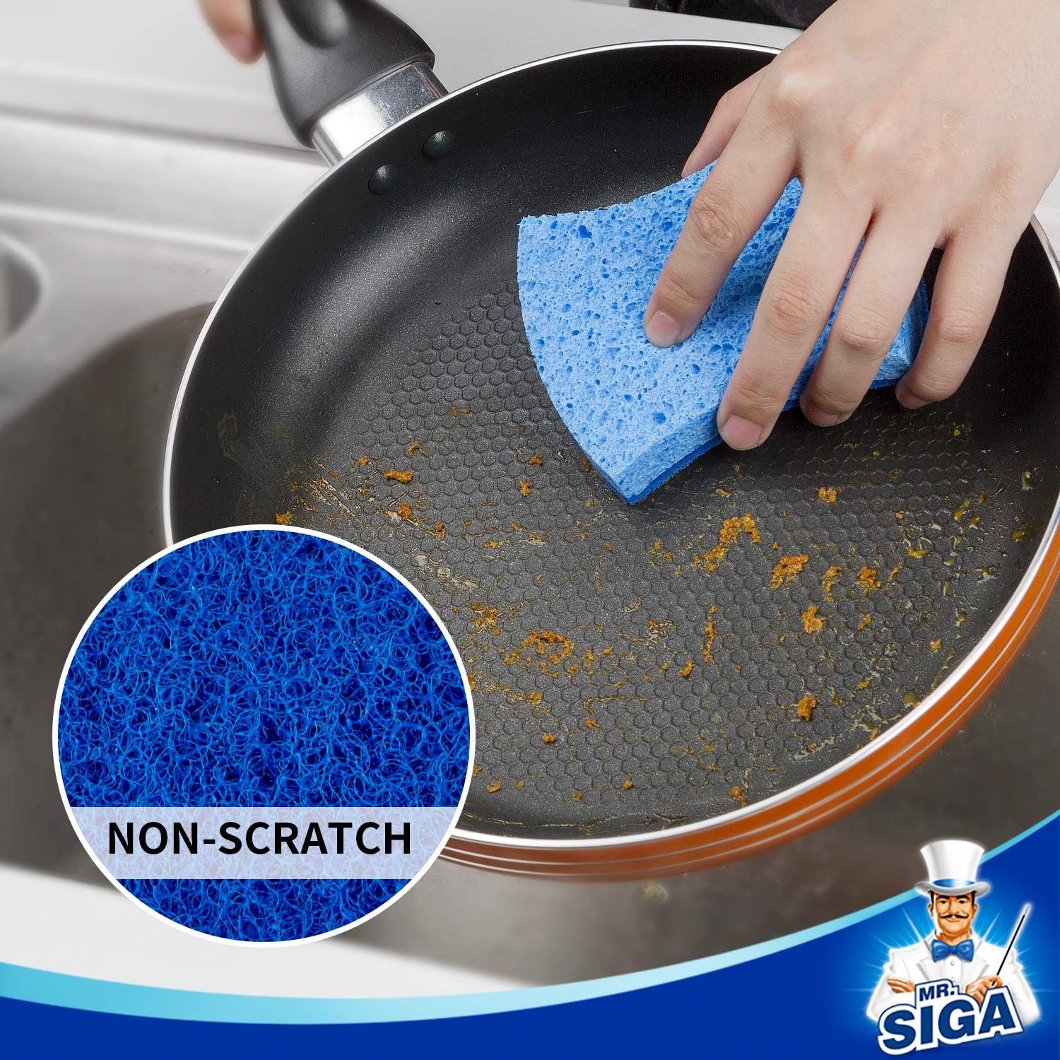 MR.SIGA Non-Scratch Cellulose Scrub Sponge, Dual-Sided Dishwashing Sponge for Kitchen, 12 Pack-2