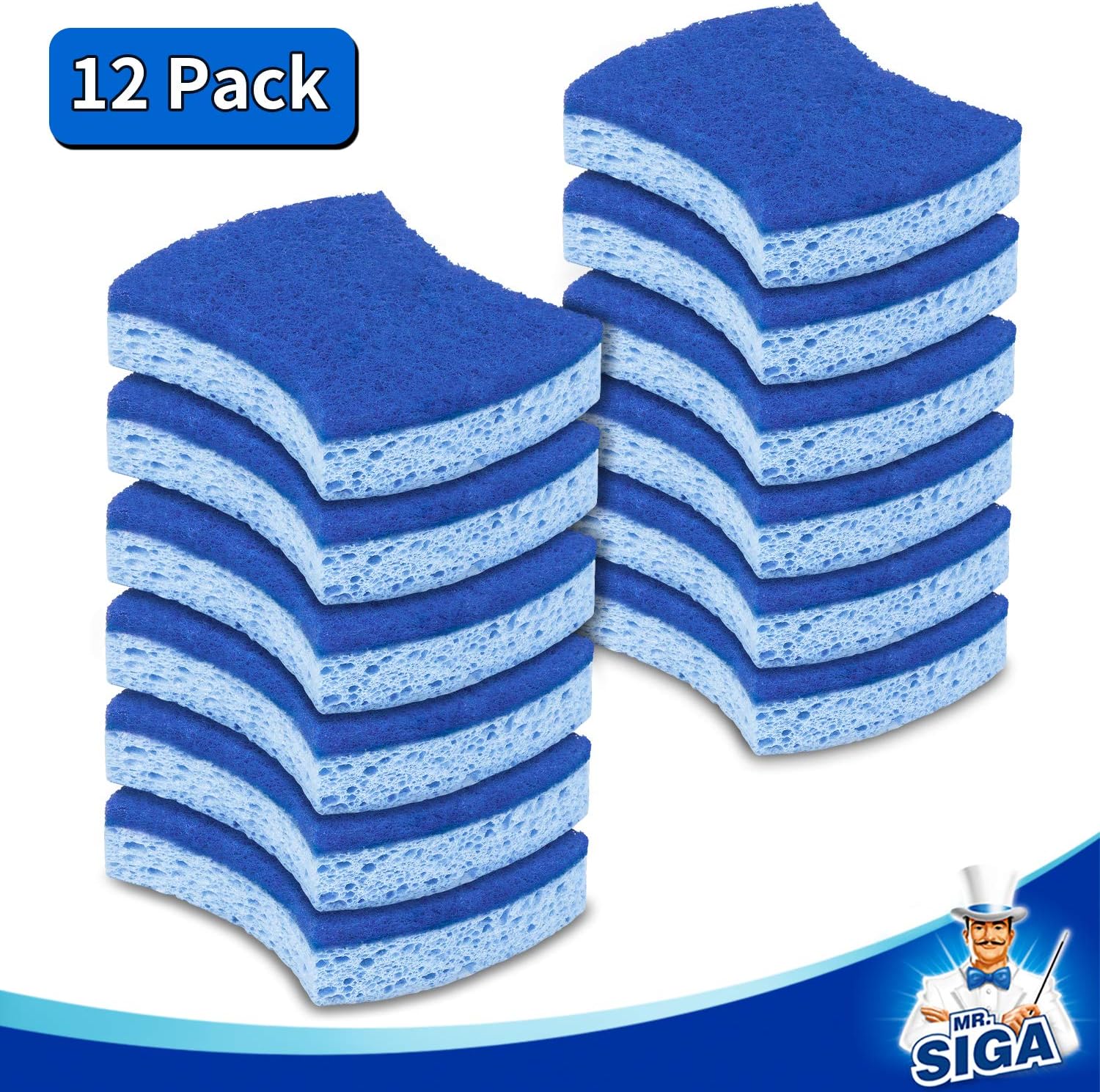 MR.SIGA Non-Scratch Cellulose Scrub Sponge, Dual-Sided Dishwashing Sponge for Kitchen, 12 Pack-5