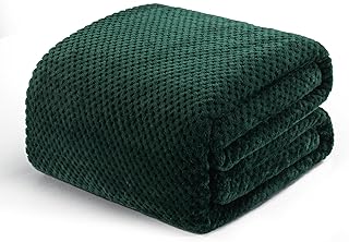 Exclusivo Mezcla King Size Fleece Bed Blanket, 230x265 CM Soft Jacquard Weave Waffle Pattern Blankets for Bed Settees, Forest Green Blanket