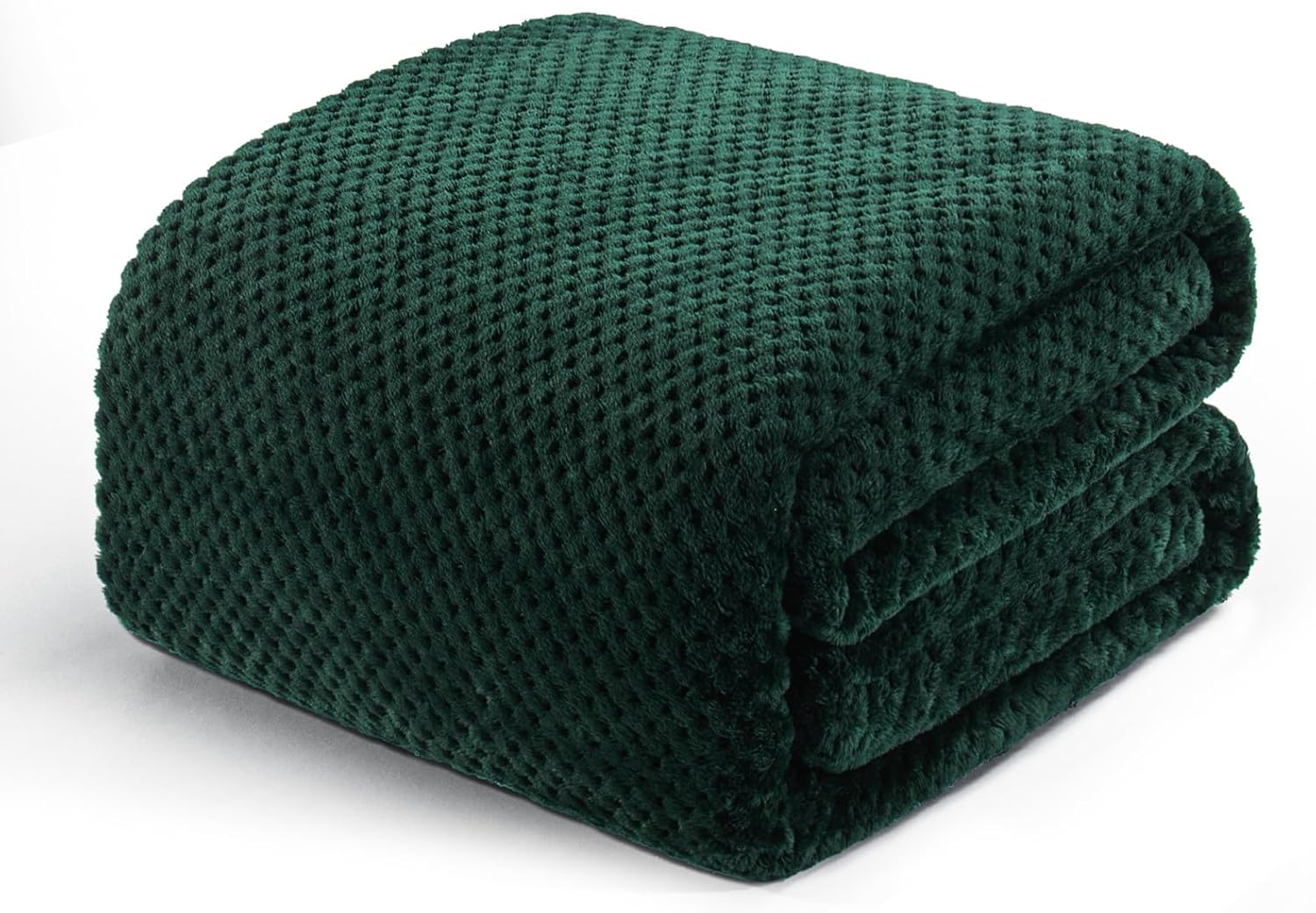 Exclusivo Mezcla King Size Fleece Bed Blanket, 230x265 CM Soft Jacquard Weave Waffle Pattern Blankets for Bed Settees, Forest Green Blanket-0