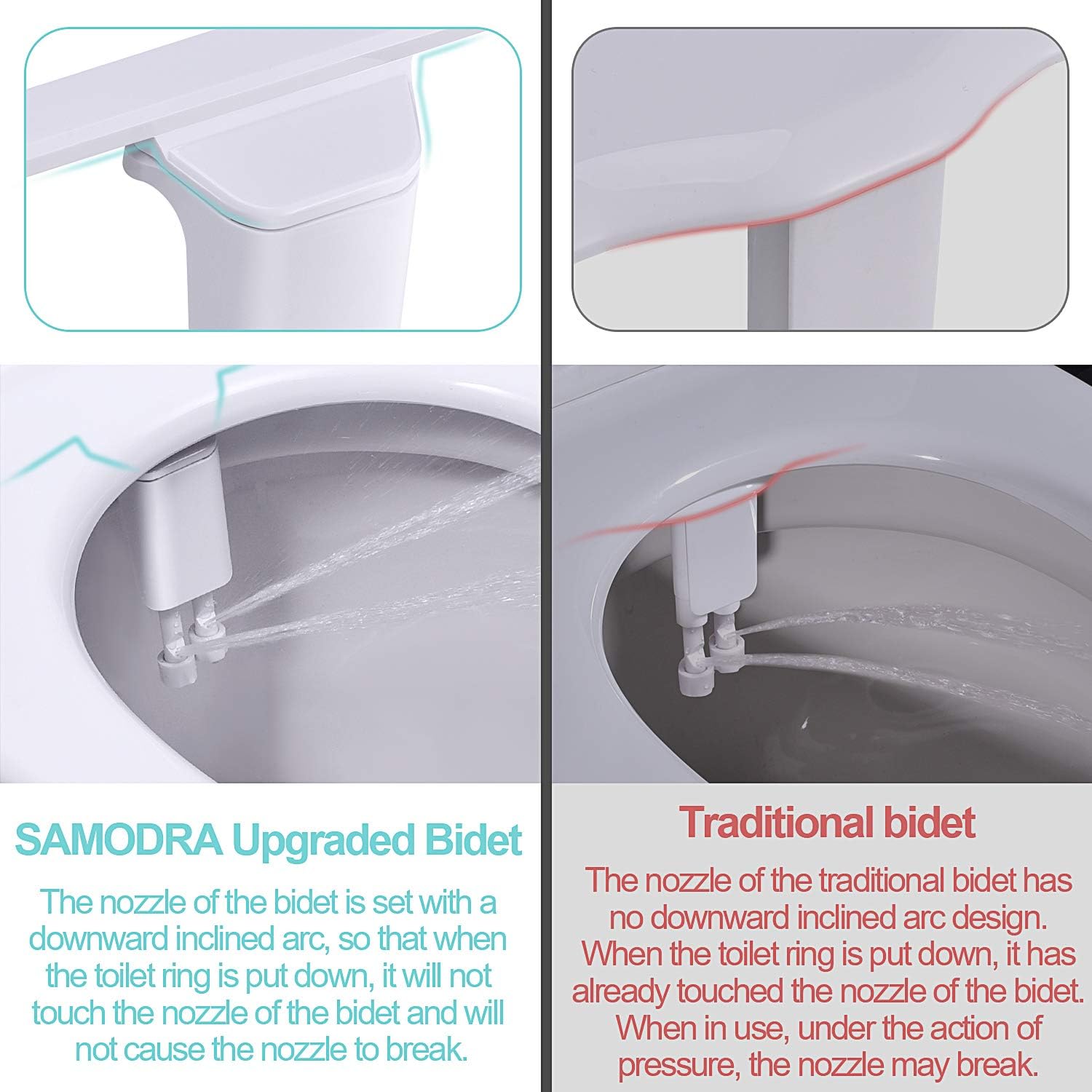 Bidet Attachment for Toilet UK- SAMODRA Non-Electric Cold Water Bidet Toilet Seat Attachment with Pressure Controls,Retractable Self-Cleaning Dual Nozzles for Frontal & Rear Wash - White-4